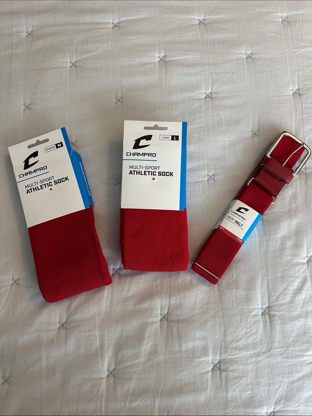 Men's Red Athletic Baseball Socks & Belt Set